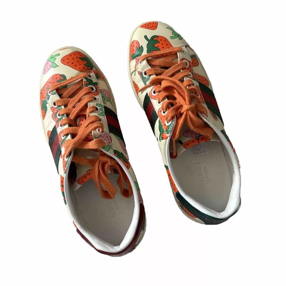 Gucci Ace Strawberry Leather Sneakers Size 36.5 - Picture 1 of 7